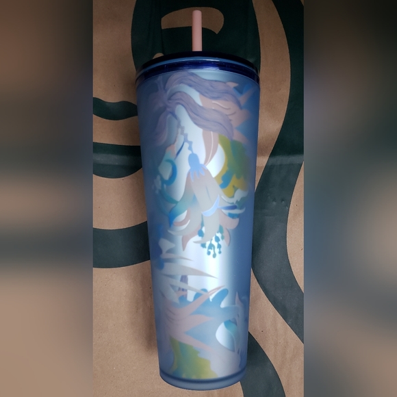 9. Starbucks 24oz Blue Flower Tumbler with straw - Picture 5 of 5